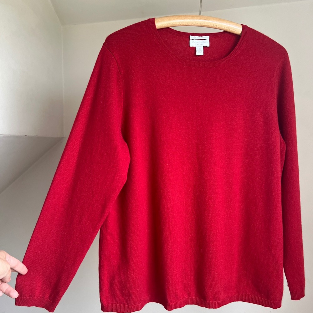 Charter Club 100% Cashmere Sweater 1X Cherry Red Crew Neck Long Sleeve Plus Size
